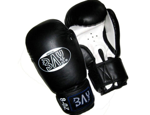 Боксови ръкавици, изкуствена кожа, черни, бели, 8 унции