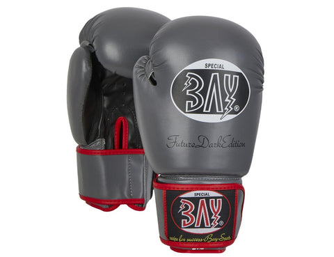 Боксови ръкавици, изкуствена кожа, сиви, черни, 10 унции