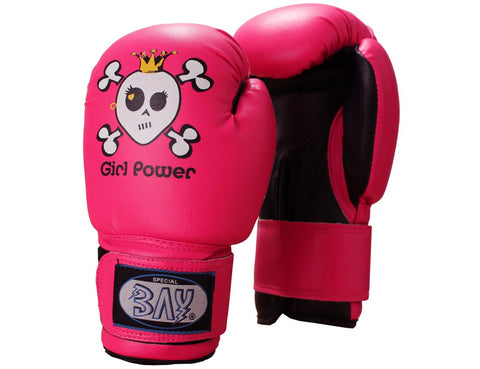 Детски боксови ръкавици, изкуствена кожа, розови, черни, 8 унции
