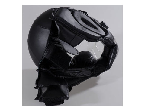 Каска за глава, с визьор от плексиглас, кожена, черна, размер XL