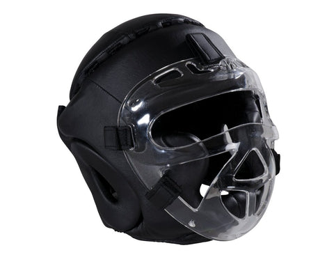 Каска за глава, с визьор от плексиглас, кожена, черна, размер XL