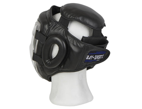 Протектор за глава, с подвижна маска от плексиглас, PU кожа, черна, размер XL