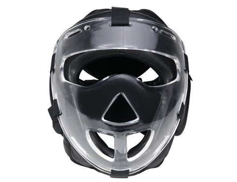 Протектор за глава, с подвижна маска от плексиглас, PU кожа, черна, размер XL