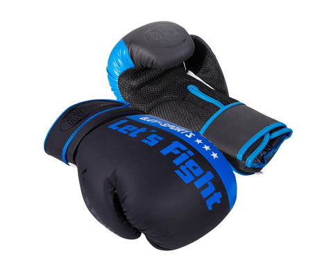 Боксови ръкавици, дишаща мрежеста материя, черни, сини, 10 унции