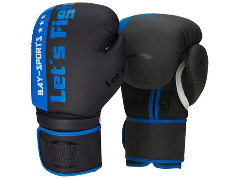 Боксови ръкавици, дишаща мрежеста материя, черни, сини, 10 унции