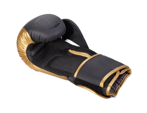 Боксови ръкавици, дишаща мрежеста материя, черни, златисти, 10 унции