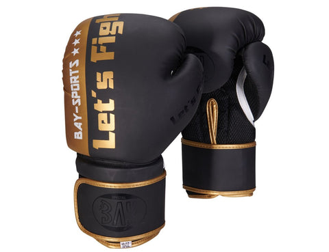 Боксови ръкавици, дишаща мрежеста материя, черни, златисти, 8 унции