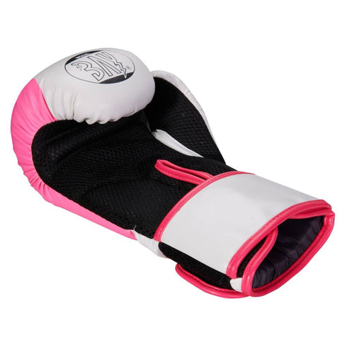 Боксови ръкавици, дишаща мрежеста материя, бели, розови, 10 унции